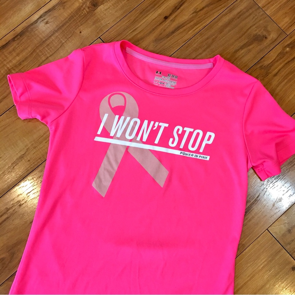 Under Armour heat gear Barbie hot pink logo shirt top fitness workout casual XS